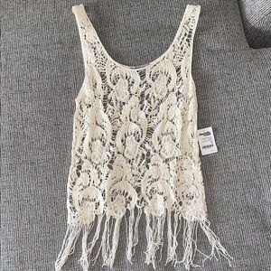 Cream Lace Fringe Top